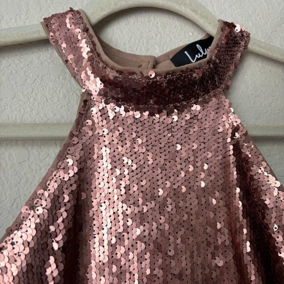 Lulu's Steppin' Out Halter Neck Matte Copper Sequin Romper - Picture 5 of 14